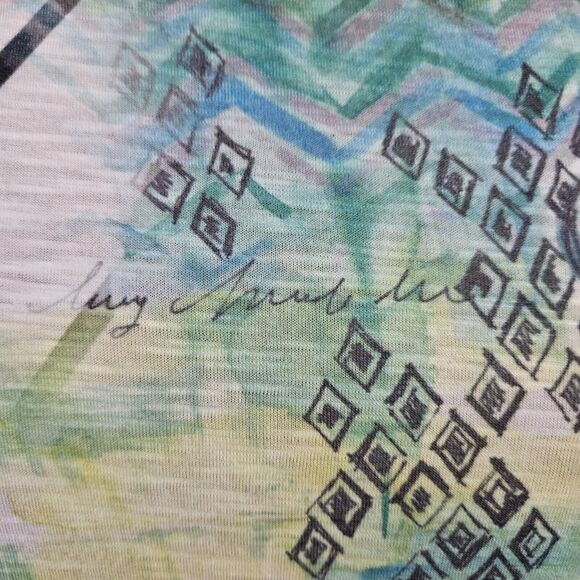 Zenergy by Chico's White Multi Stripe Floral Tunic 3/4 Sleeve Top Size Medium - Picture 6 of 14